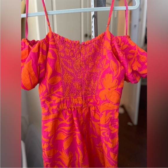 Anthropologie Ranna Gill Off-Shoulder Pink & Orange Wide-Leg Jumpsuit S 4-6 - Picture 9 of 10